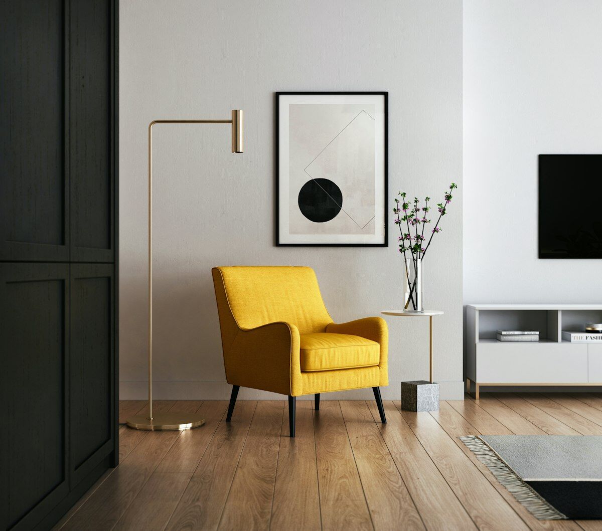 Styled short-term rental living room, guest-ready